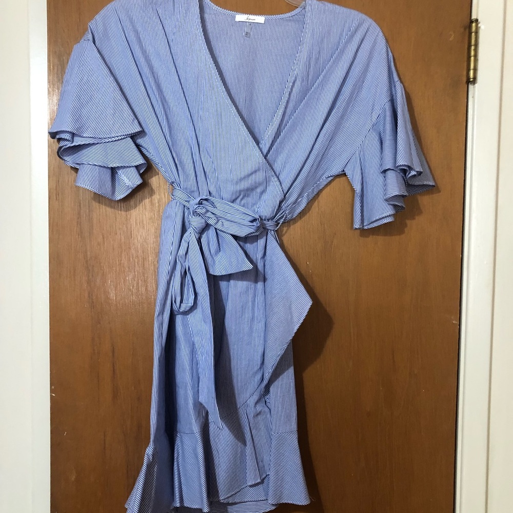 Ruffled Arms Blue Dress